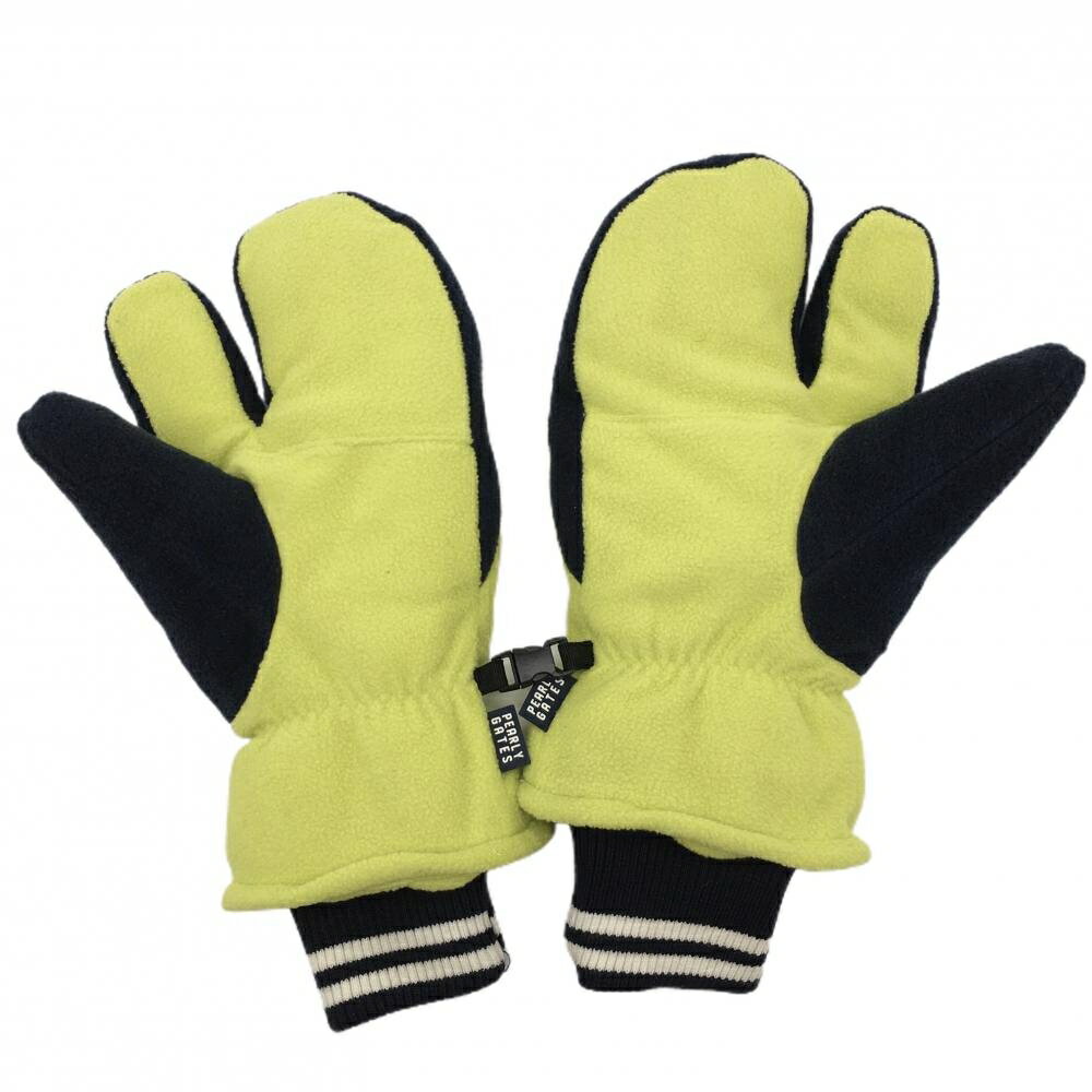 【美品】パーリーゲイツ 手袋 フリースミトングローブ ライムグリーン×ネイビー ニコちゃん 両手 レディース ゴルフウェア PEARLY GATES