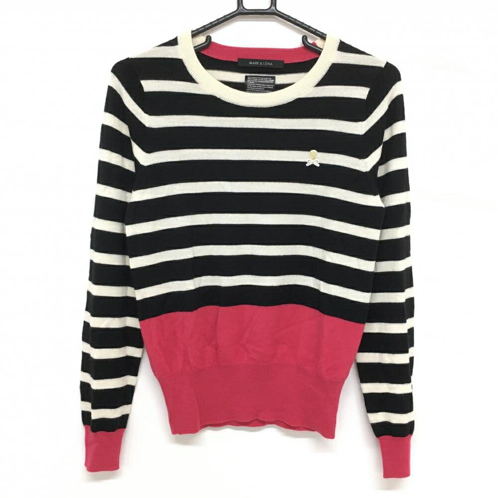 マークアンドロナ セーター 黒×白 上部ボーダー ニット スカル レディース FREE ゴルフウェア MARK＆LONA