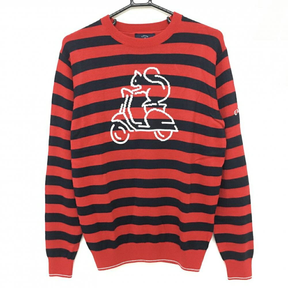 【超美品】キャロウェイ セーター レッド×ネイビー ボーダー ウール混 ニット メンズ M ゴルフウェア C..