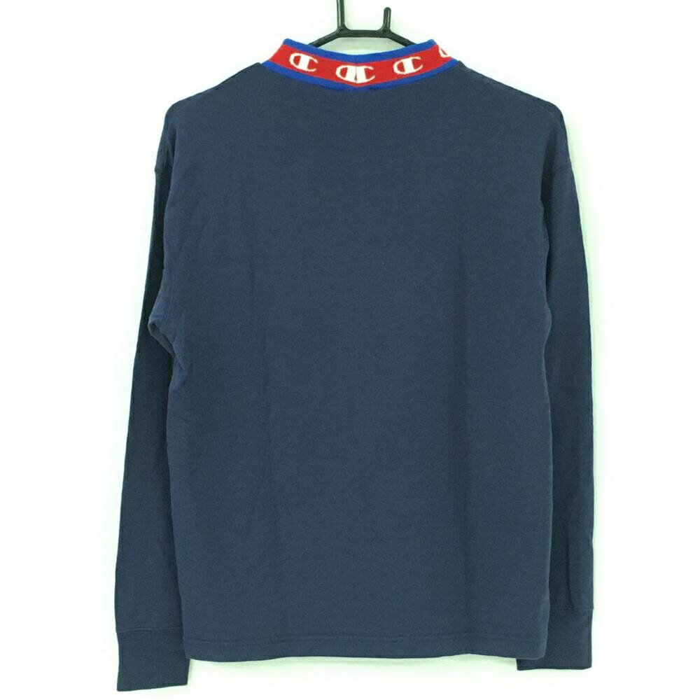 【美品】チャンピオン 長袖ハイネックシャツ ネイビー×レッド ネックロゴ 裏微起毛 レディース LARGE ゴルフウェア Champion