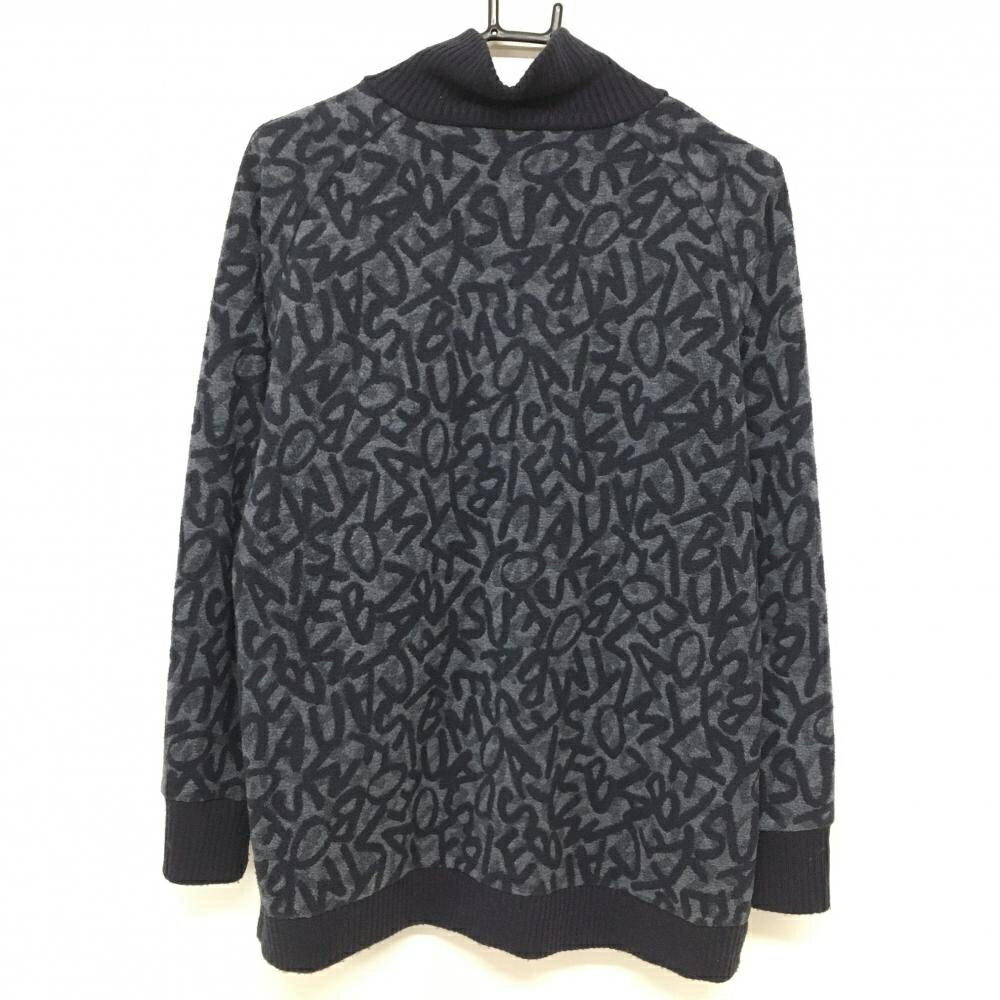 アダバット ハイネックセーター グレー×ネイビー 英字柄 胸元ロゴ レディース 42(XL) ゴルフウェア adabat