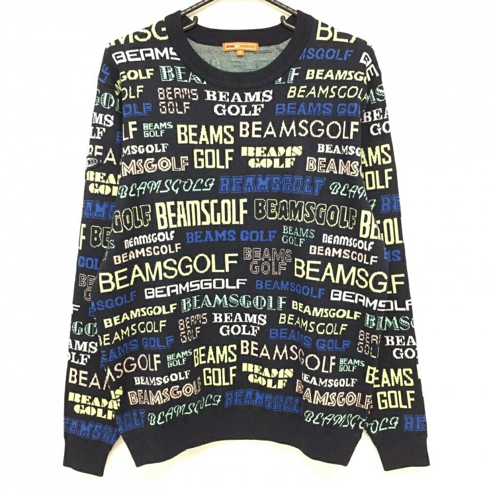 【超美品】ビームスゴルフ セーター ネイビー×マルチ ロゴ総柄 ニット メンズ M ゴルフウェア 2022年モデル BEAMS GOLF