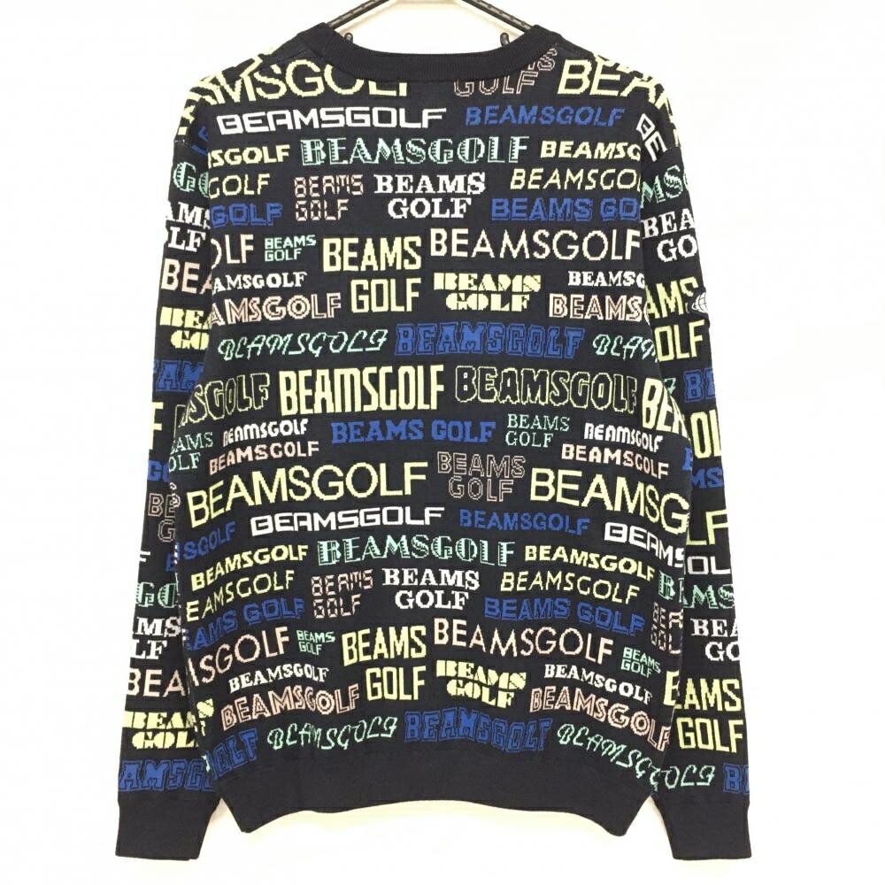 【超美品】ビームスゴルフ セーター ネイビー×マルチ ロゴ総柄 ニット メンズ M ゴルフウェア 2022年モデル BEAMS GOLF
