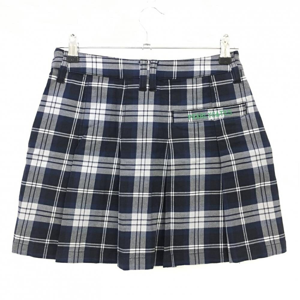 【美品】パーリーゲイツ スカート ライトグレー×ネイビー チェック 後ろプリーツ ...