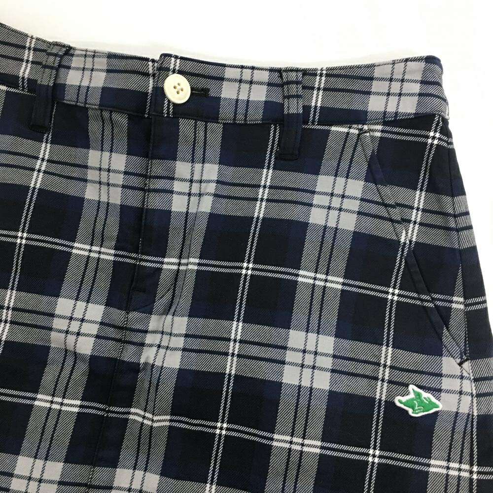 【美品】パーリーゲイツ スカート ライトグレー×ネイビー チェック 後ろプリーツ ...