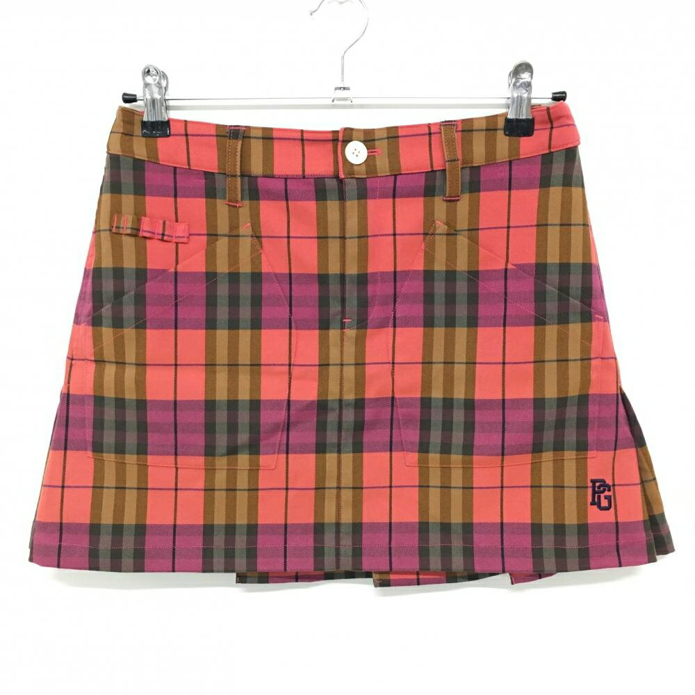 【超美品】パーリーゲイツ スカート ピンク×ブラウン チェック 裏地付 ティー装着可 レディース 0(S) ..