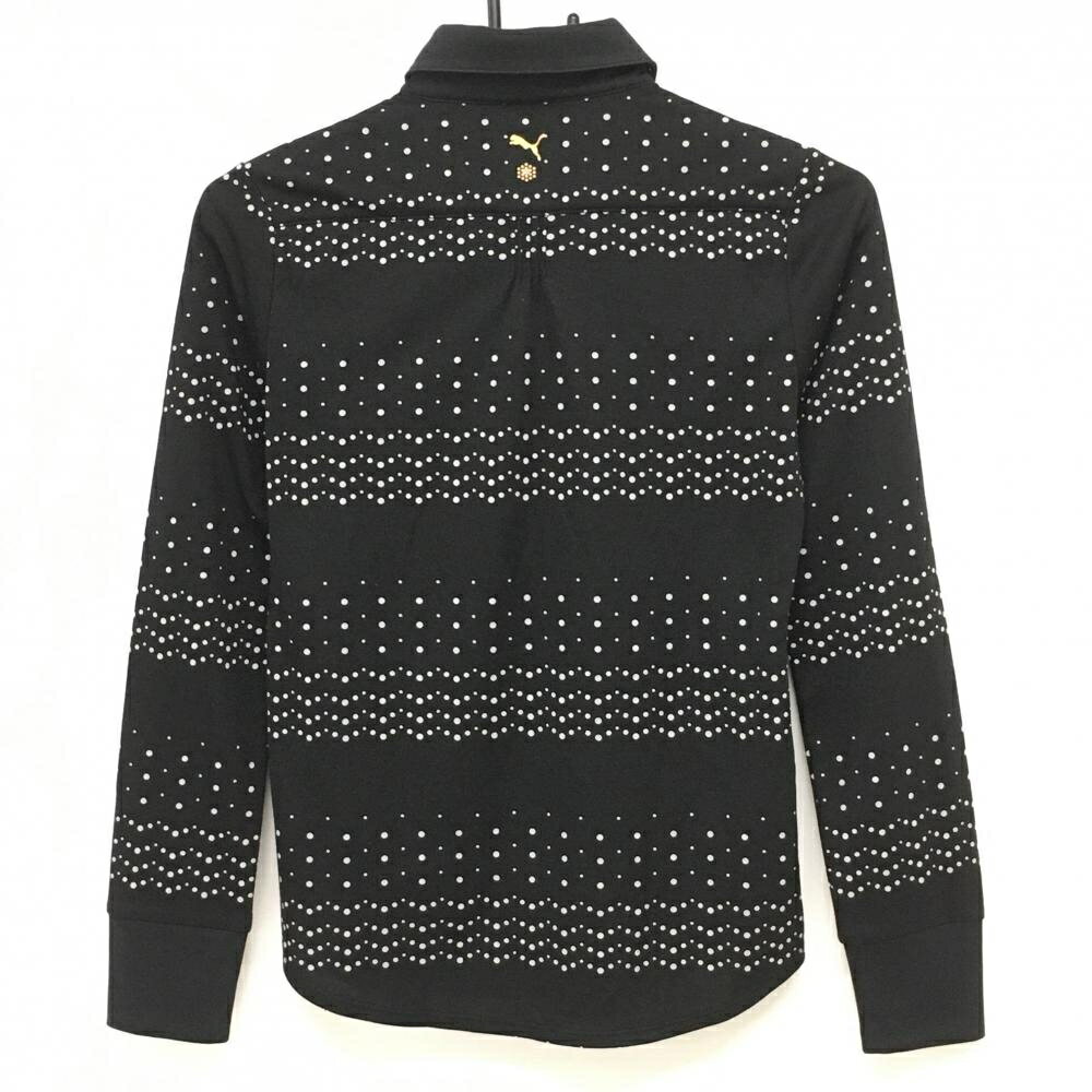 プーマ 長袖ポロシャツ 黒×ライトグレー ドット柄 ロゴ刺しゅう レディース M ゴルフウェア PUMA