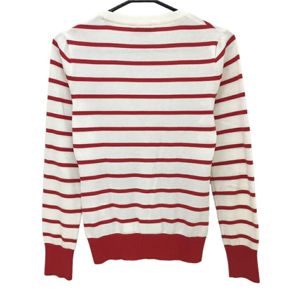 カッパ ニットカーディガン ボーダー Vネック 白×レッド レディース M ゴルフウェア Kappa