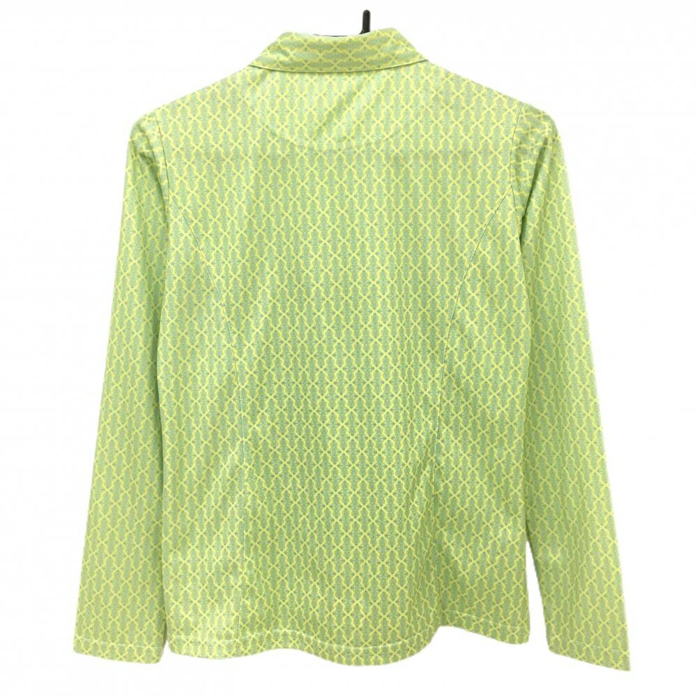 【超美品】エフィカス 長袖ポロシャツ イエロー×ライトブルー 総柄 レディース L ゴルフウェア efficace