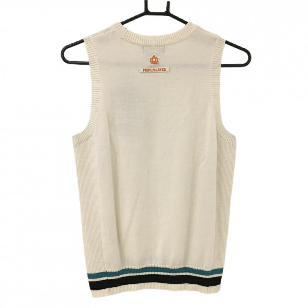 【美品】パーリーゲイツ ニットベスト 白×ブルー ウール混 レディース 0(S) ゴルフウェア PEARLY GATES