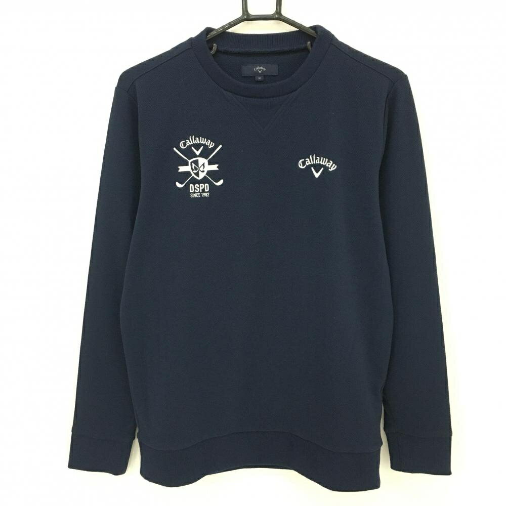 ★特価★【超美品】キャロウェイ トレーナー ネイビー×白 ヘリンボーン織生地 薄手 メンズ M ゴルフウェア Callaway