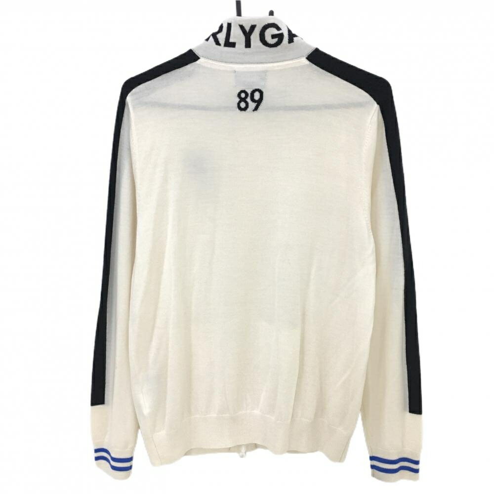 【美品】パーリーゲイツ ニットブルゾン アイボリー×ネイビー ウール100% ダブルジップ メンズ 4(M) ゴルフウェア PEARLY GATES