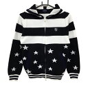 パーリーゲイツ ニットジップパーカー 白×ネイビー ボーダー 星柄 レディース 0(S) ゴルフウェア PEARLY GATES
