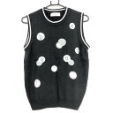 ★特価★アダバット ニットベスト 黒×白 ネック・袖口ライン レディース I(M) ゴルフウェア adabat