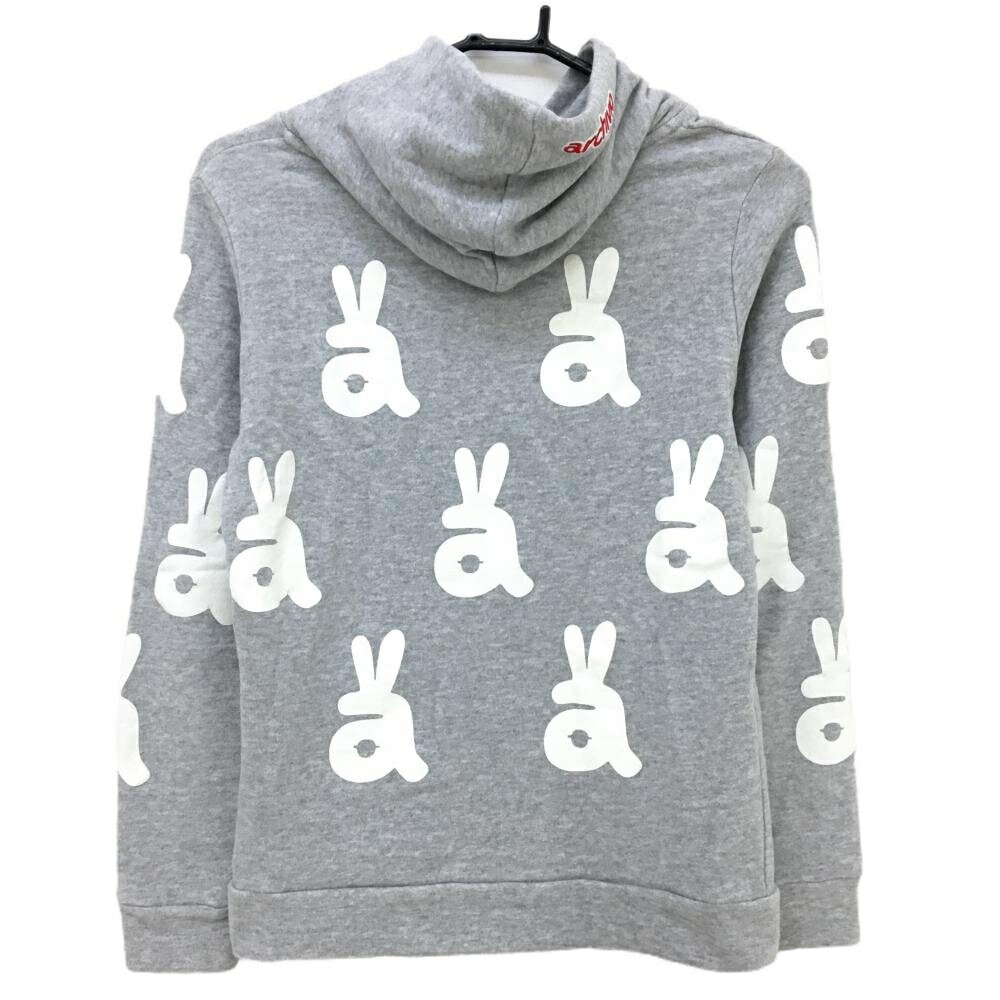 アルチビオ パーカー グレー×白 ロゴ総柄 トレーナー レディース 36(S) ゴルフウェア archivio