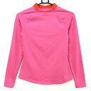 ★特価★【超美品】ジェイリンドバーグ 長袖ハイネックシャツ ピンク×レッド 立体ロゴ 裏微起毛 レディース S ゴルフウェア J.LINDEBERG