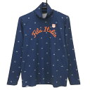 ★特価★【美品】フィラゴルフ 長袖ハイネックシャツ ネイビー×レッド ゴルフカート柄 ロゴプリント レディース L ゴルフウェア FILA GOLF