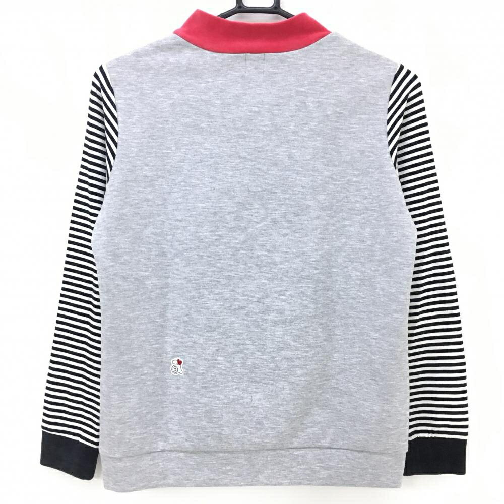 アルチビオ 異素材切替プルオーバー グレー×レッド 袖ボーダー レディース 38(M) ゴルフウェア archivio