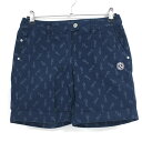 ★特価★【美品】アンパスィ ショートパンツ ネイビー×グレー ネクタイ柄 表微起毛 ロゴワッペン レディース L ゴルフウェア and per se