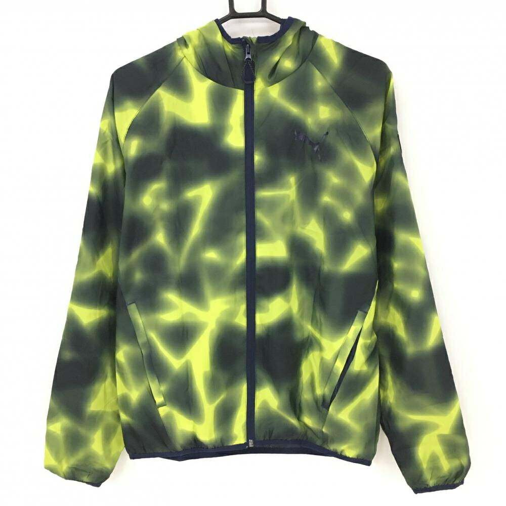 【美品】プーマ ジップパーカー イエロー×黒 総柄 裏メッシュ メンズ S ゴルフウェア PUMA