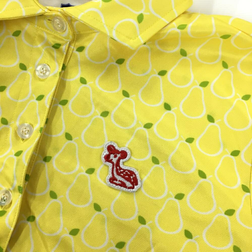 レオナード 楽天市場店の【超美品】エフィカス 長袖ポロシャツ イエロー×ライトグリーン ラフランス柄 洋梨 胸元ワッペン レディース 3(L) ゴルフウェア efficace｜アングル3