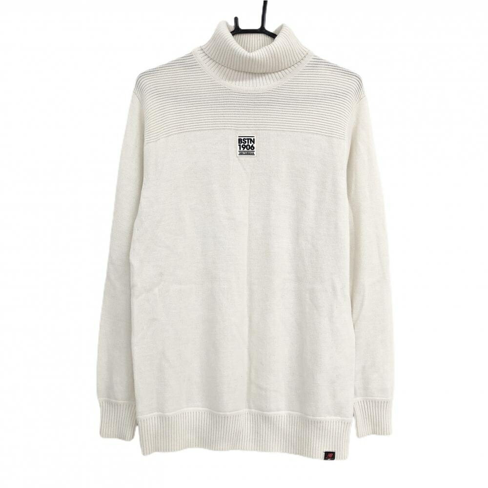 ニューバランスゴルフ タートルネックセーター 白 ワッペン ウール混 ニット メンズ 5(L) ゴルフウェア..