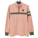 ★特価★ヒールクリーク 長袖ハイネックシャツ ベージュ×レッド ボーダー ハーフジップ メンズ 50(L) ゴルフウェア Heal Creek