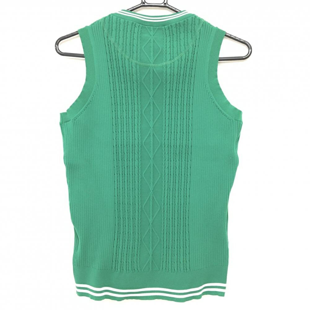 キャロウェイ ニットベスト グリーン ロゴ刺しゅう ネック白ライン Vネック レディース M ゴルフウェア Callaway
