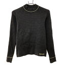 ★特価★【超美品】ビバハート ハイネックセーター 黒 透かし編み ゴールドライン 裾ロゴ レディース 40(M) ゴルフウェア VIVA HEART