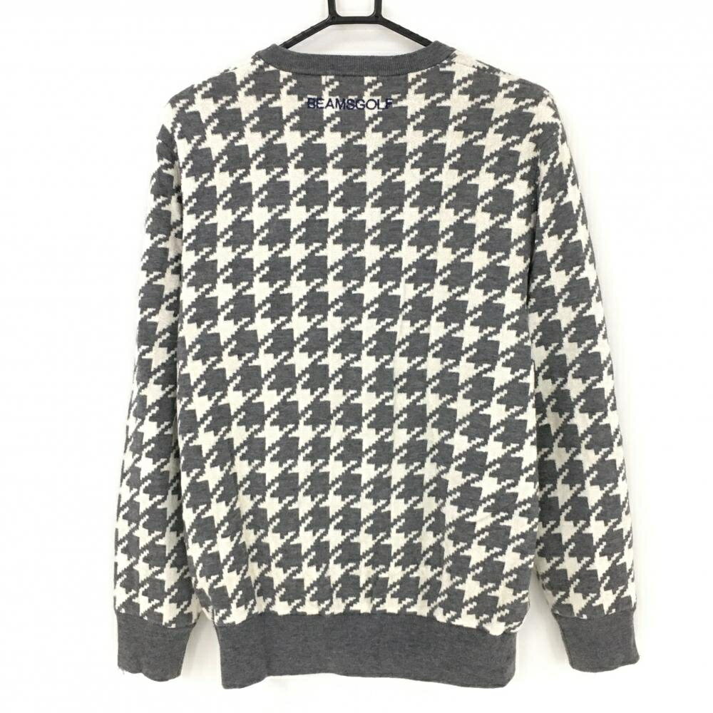 ビームスゴルフ セーター 白×グレー 千鳥格子 ニット Vネック 裏地付き メンズ L ゴルフウェア BEAMS GOLF