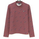 ★特価★【美品】フィドラ 長袖ハイネックシャツ ボルドー×ネイビー 斜めストライプ柄 ロゴワッペン メンズ XL/TG ゴルフウェア FIDRA