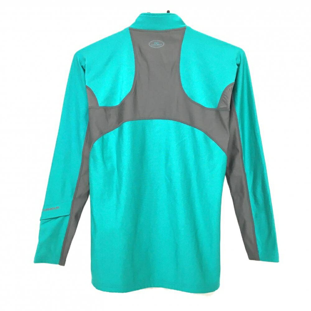 【美品】アンダーアーマー 長袖ハイネックシャツ グリーン×グレー ハーフジップ ストレッチ レディース M ゴルフウェア UNDER ARMOUR