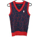 ★特価★【超美品】キャロウェイ ニットベスト レッド×ネイビー ベアー総柄 ウール混 レディース M ゴルフウェア Callaway