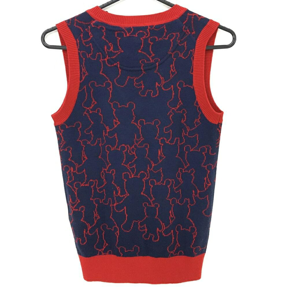 【超美品】キャロウェイ ニットベスト レッド×ネイビー ベアー総柄 ウール混 レデ...