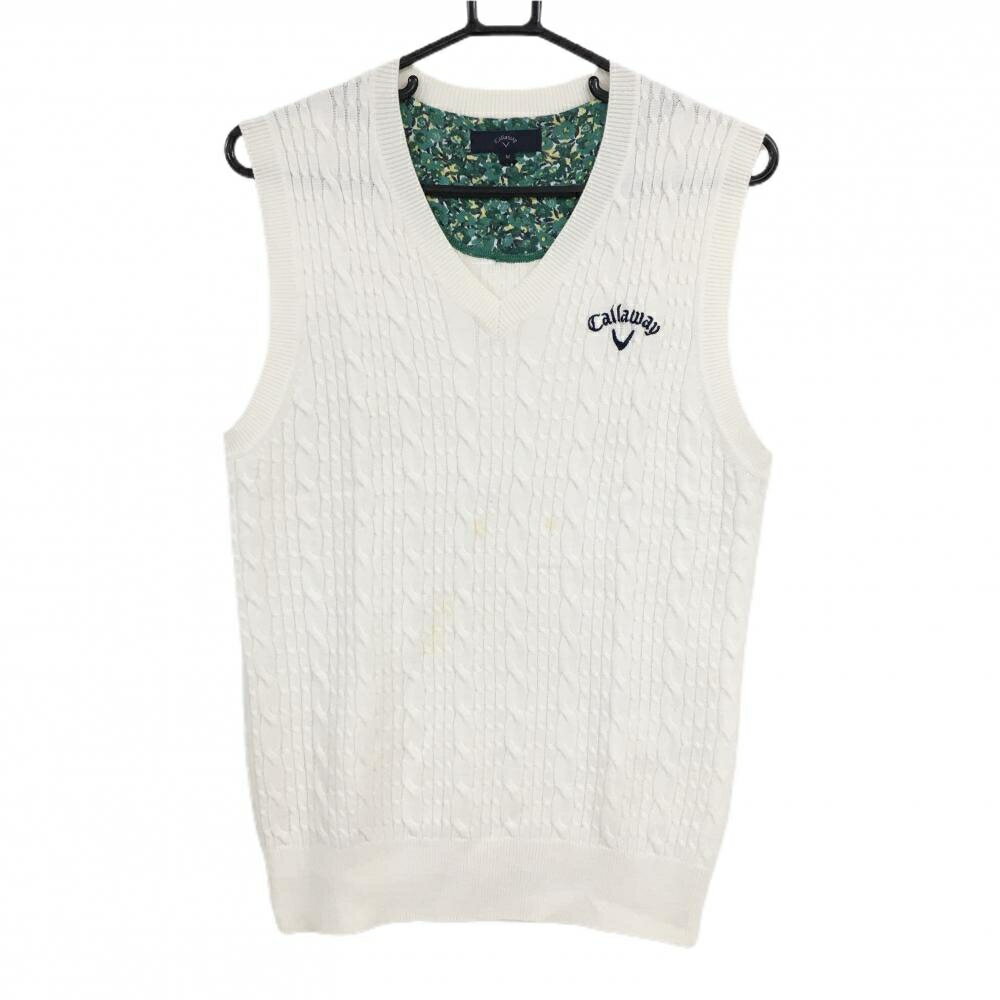 キャロウェイ ニットベスト アイボリー 胸ロゴ刺しゅう ケーブル編み メンズ M ゴルフウェア Callaway