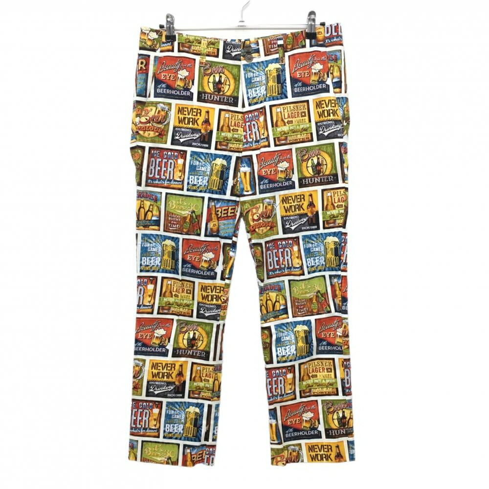 ★特価★【美品】ラウドマウス パンツ 白×マルチカラー ビール柄 ラウドマウススープ ストレッチ メンズ LL ゴルフウェア LOUDMOUTH