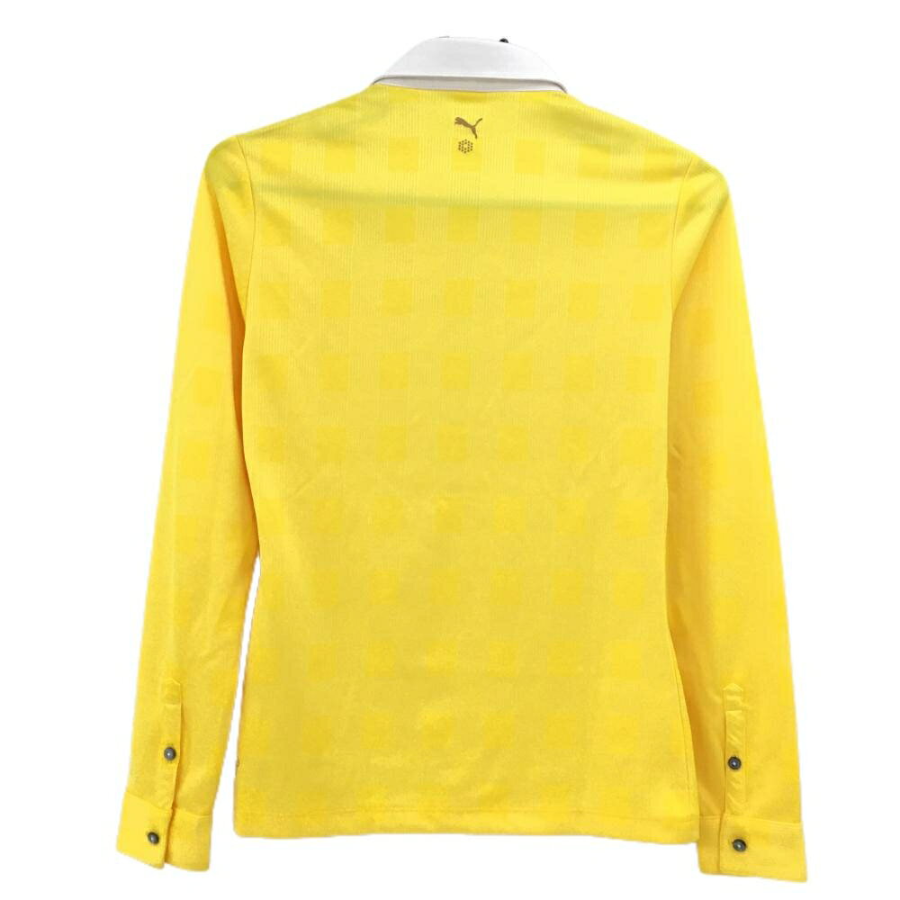 プーマ 長袖ポロシャツ イエロー×白 チェック織生地 DRYCELL レディース M ゴルフウェア PUMA