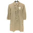 【美品】エフィカス×バーニーズニューヨーク 半端袖ワンピース ベージュ フリル レディース 2(M) ゴルフウェア efficace