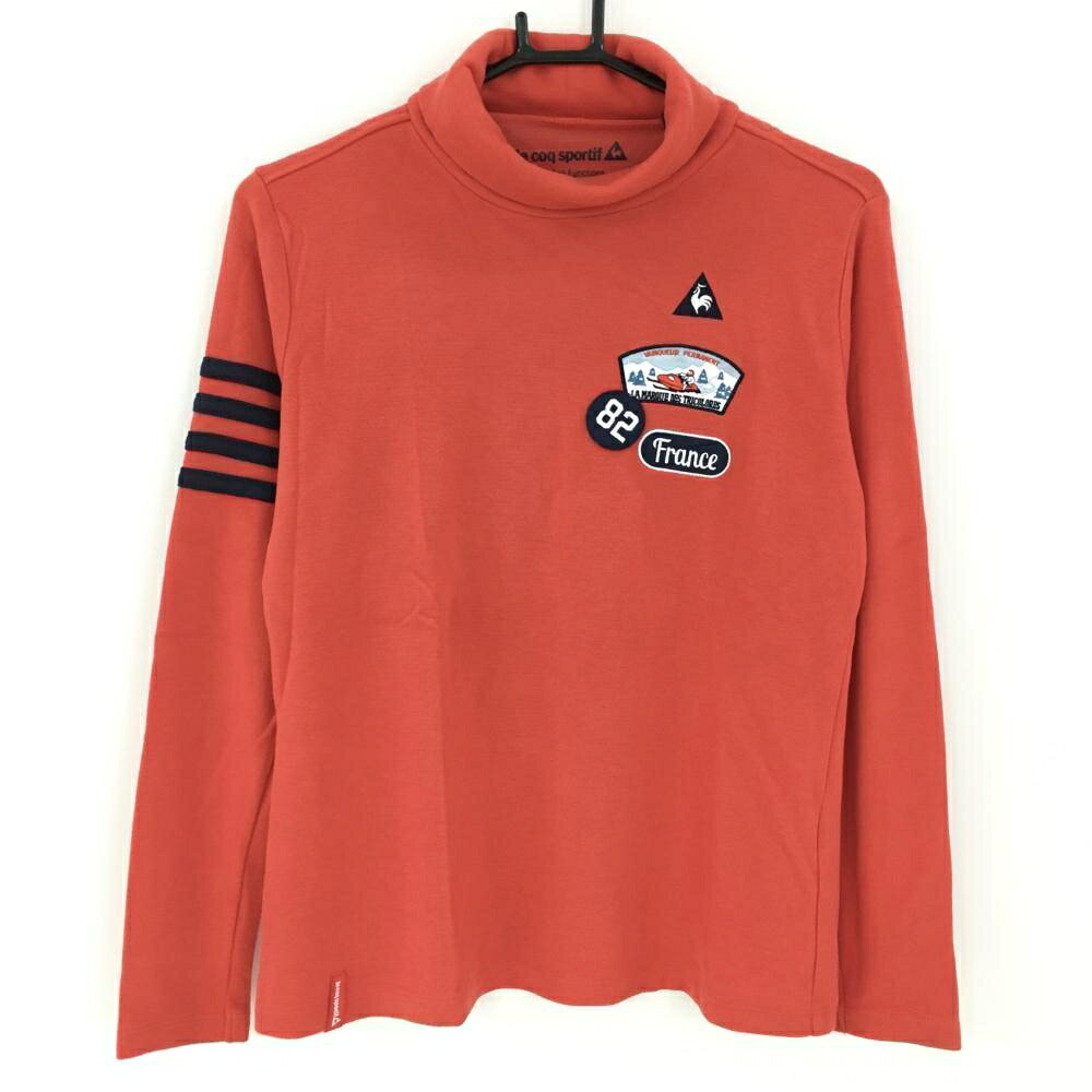 Le Coq - 【美品】ルコック 長袖ハイネックシャツ レッド×ネイビー ロゴ刺しゅう ワッペン 表微起毛 レディース L ゴルフウェア le coq sportif