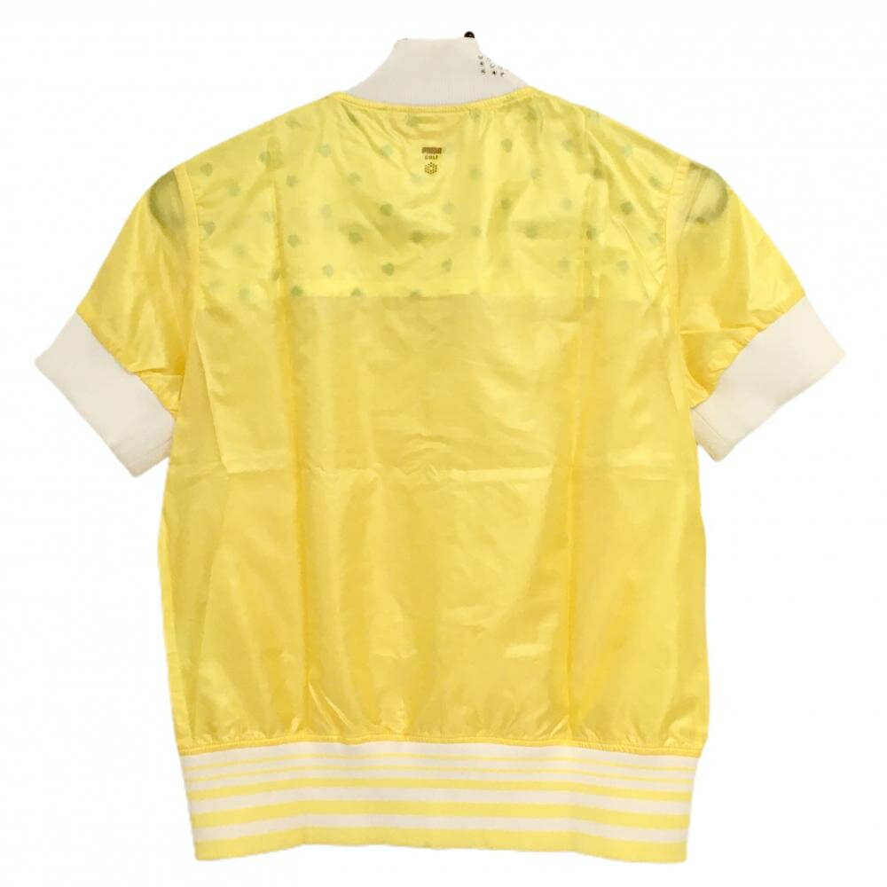 【美品】プーマ 半袖ジャケットブルゾン イエロー×白 ネックラインストーン ロゴ刺しゅう レディース M ゴルフウェア PUMA