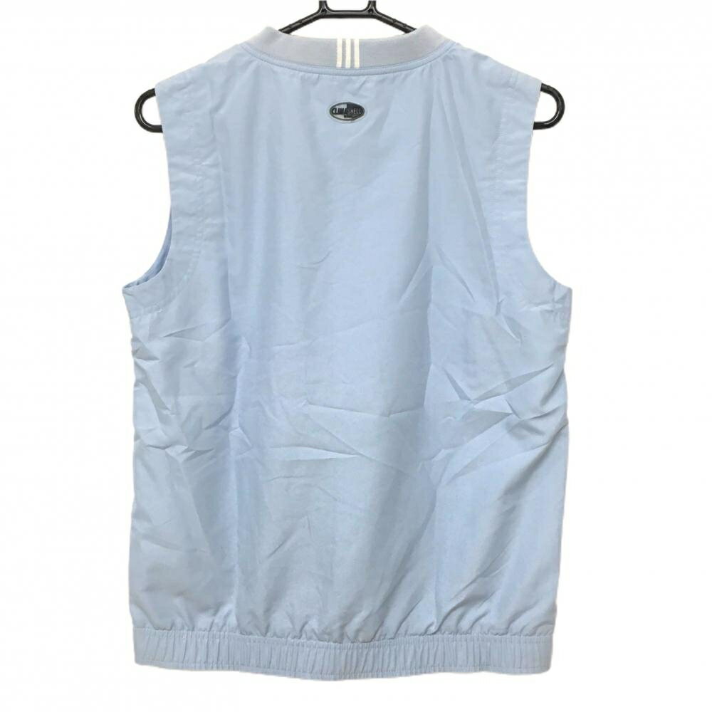 【美品】アディダス ベスト ライトブルー ロゴ刺しゅう Vネック メッシュ裏地 レディース S ゴルフウェア adidas