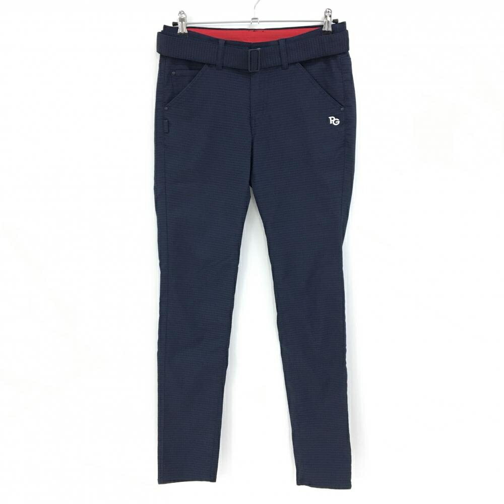 ★特価★【美品】パーリーゲイツ パンツ ネイビー 総柄織生地 共布ベルト付 レディース 1 ゴルフウェア 2022年モデル PEARLY GATES