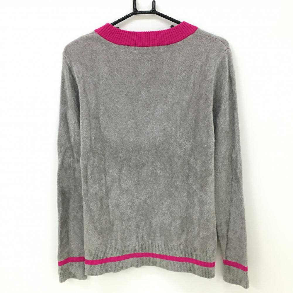 【美品】ビバハート セーター グレー×ピンク ハートサングラス 表起毛 ニット ウール混 レディース 42(L) ゴルフウェア VIVA HEART