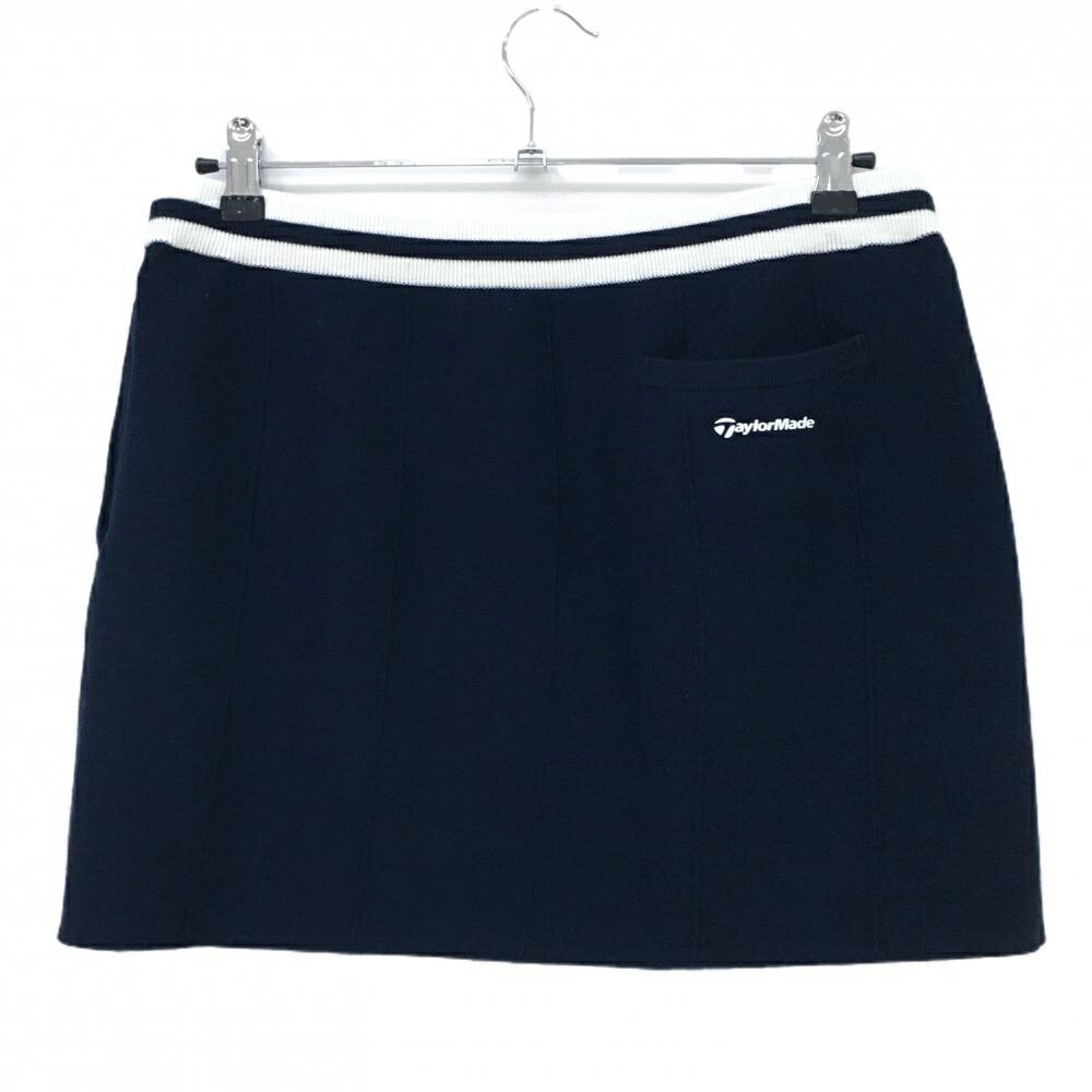 【超美品】テーラーメイド ニットスカート ネイビー×白 ウール混 ウエスト調整紐 レディース L ゴルフウェア TaylorMade