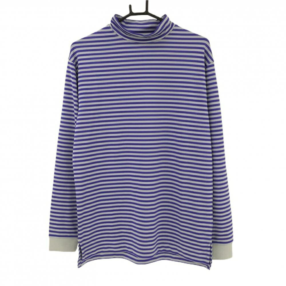 【超美品】フットジョイ 長袖ハイネックシャツ パープル×グレー ボーダー ストレッチ メンズ M ゴルフウェア FootJoy