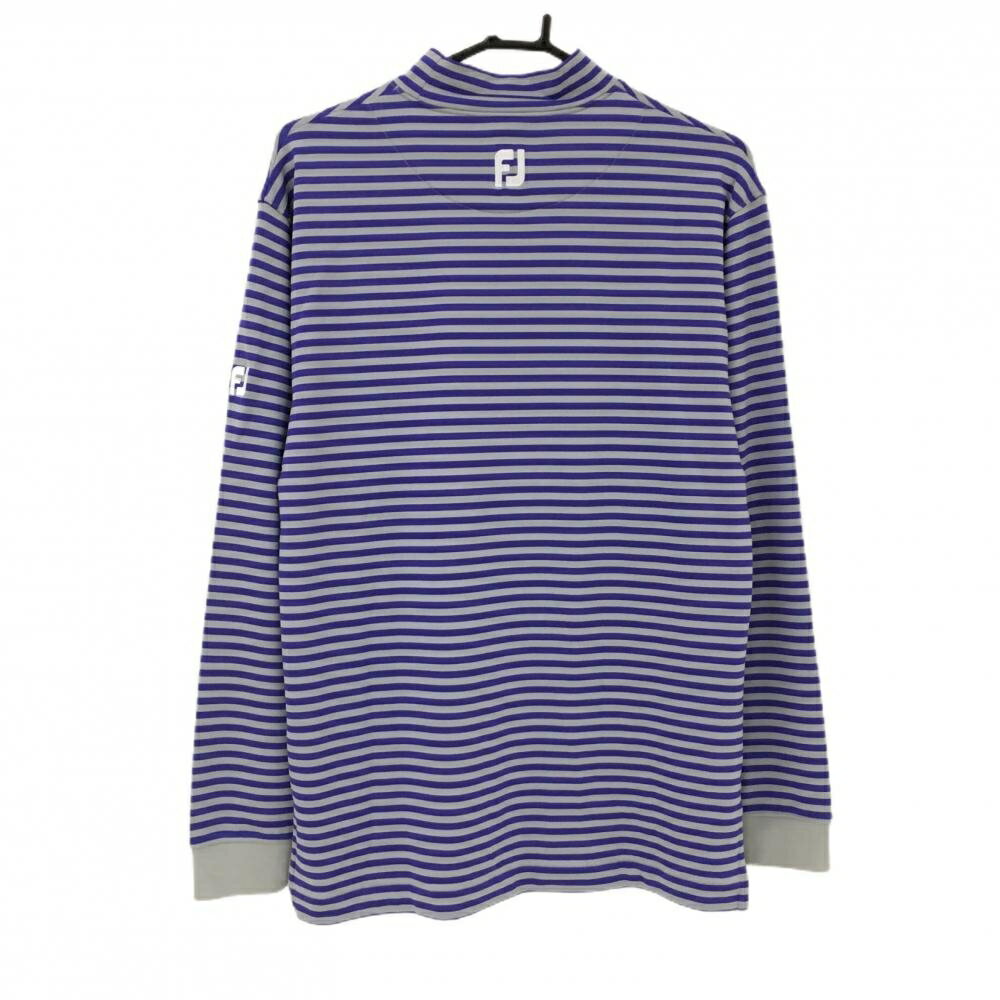 【超美品】フットジョイ 長袖ハイネックシャツ パープル×グレー ボーダー ストレッチ メンズ M ゴルフウェア FootJoy