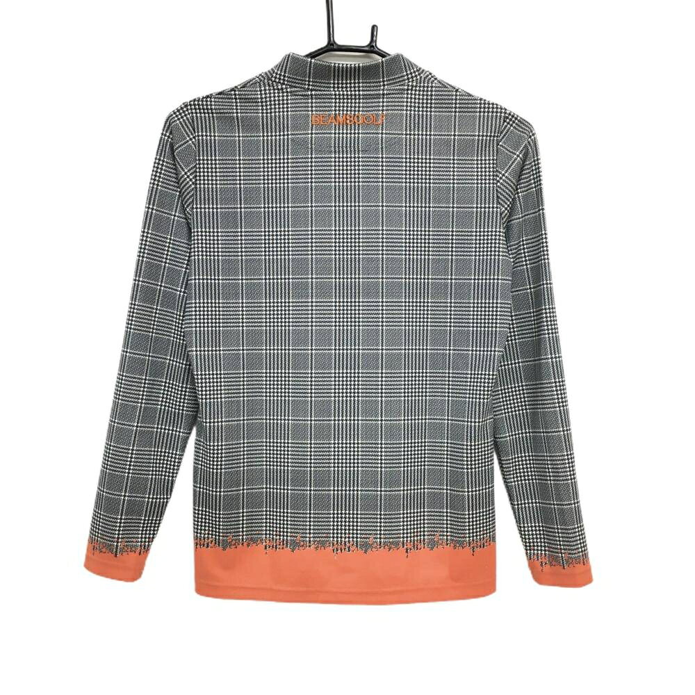 ビームスゴルフ 長袖ハイネックシャツ 黒×白×オレンジ 千鳥格子 レディース S ゴルフウェア BEAMS GOLF