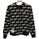 【美品】マスターバニー ジップパーカー 黒×白 ロゴ総柄 10周年 ブルゾン レディース 0(S) ゴルフウェア MASTER BUNNY EDITION