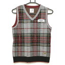 ★特価★【美品】サマンサタバサNo.7 ニットベスト 黒×レット Vネック チェック レディース 38(M) ゴルフウェア Samantha Thavasa