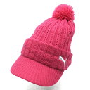 ★特価★【超美品】プーマ つば付きニット帽 ピンク ロゴ刺しゅう ボンボン付き One Size Fits All(54-57cm) ゴルフウェア PUMA
